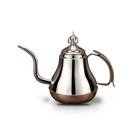 Théière Marocaine Traditionnelle en Inox Poli – Argent & Or – 1,2 L / 1,8 L