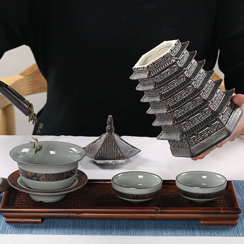 Boîte à Thé Pagode en Céramique – Style Asiatique Traditionnel
