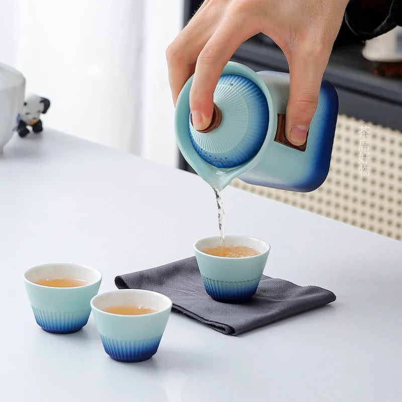 Service à Thé de Voyage Kungfu – Céramique & Gaiwan – Coffret Nomade pour Thé Gongfu
