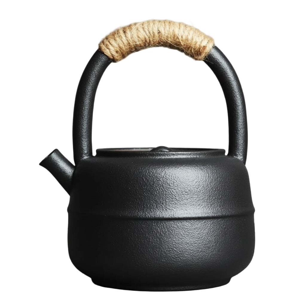 Théière chinoise en céramique Tao finition Guanshan 450 ml avec poignée en corde naturelle.