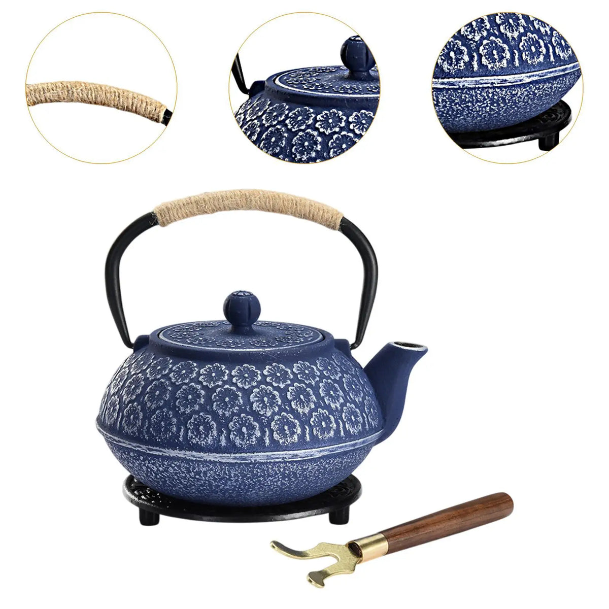 Théière japonaise en fonte – Bleu artisan – 900 ml