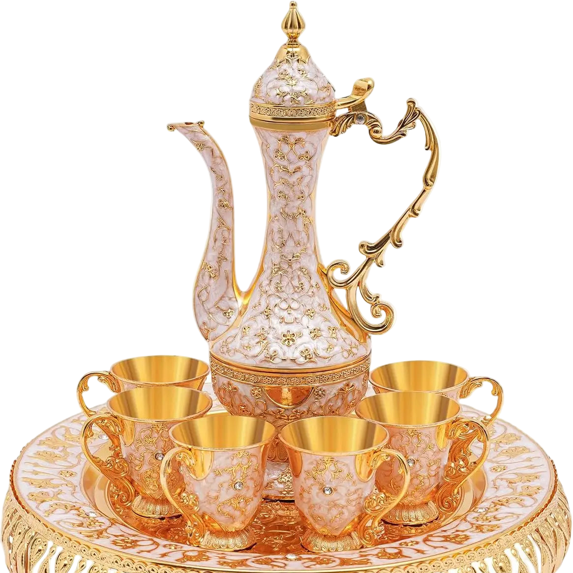 Service à Thé Oriental de Luxe en Alliage Doré – Service Complet 250 ml