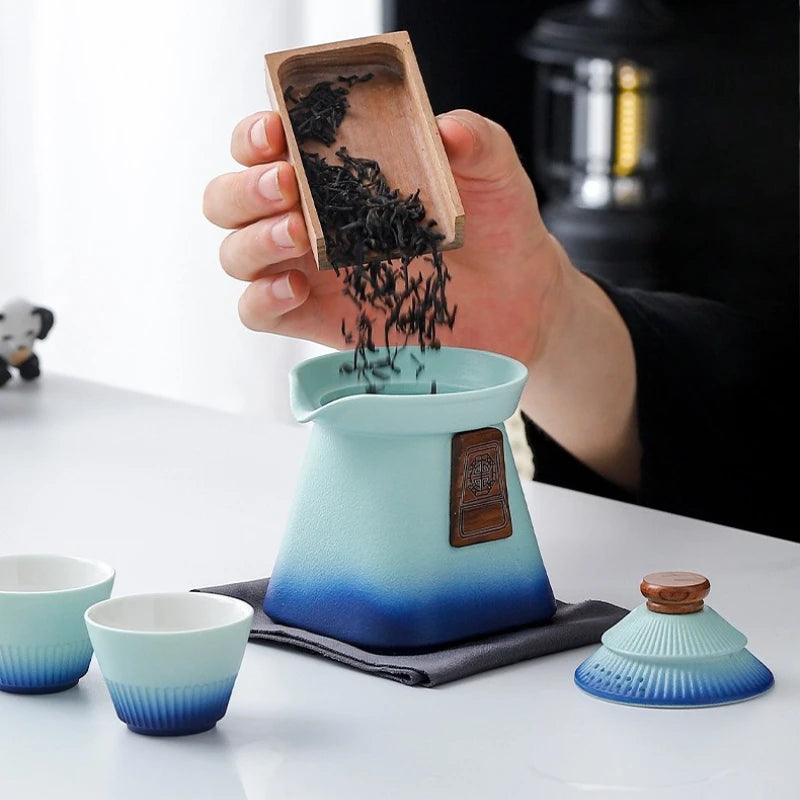 Service à Thé de Voyage Kungfu – Céramique & Gaiwan – Coffret Nomade pour Thé Gongfu
