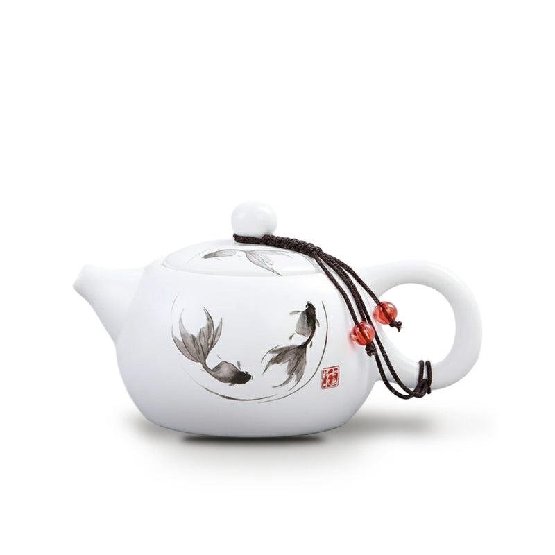 Théière Japonaise en Porcelaine Blanche 180 ml - Poissons