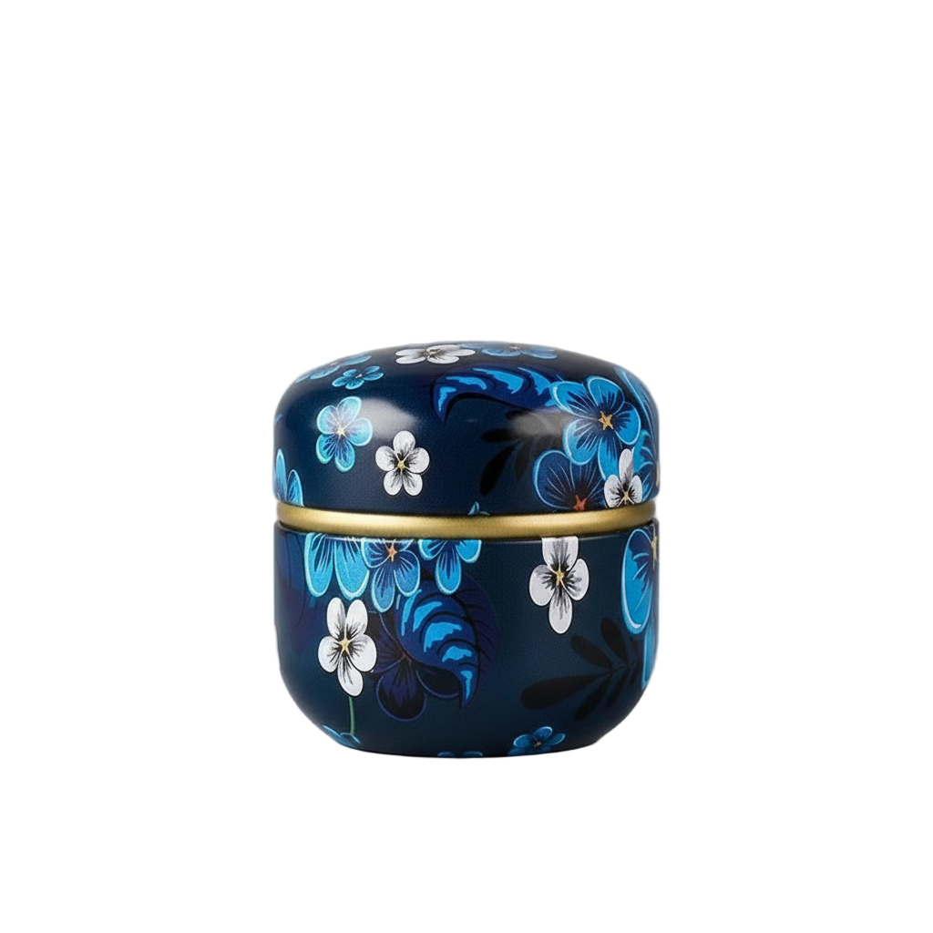 Petite boîte à thé florale bleue en aluminium hermétique - Maison Kyusu