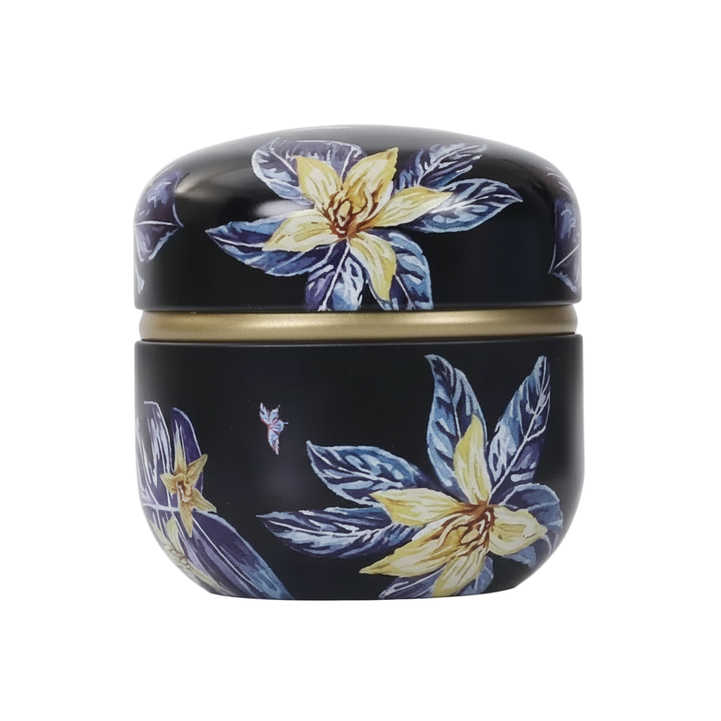 Petite boîte à thé florale noire en aluminium hermétique - Maison Kyusu