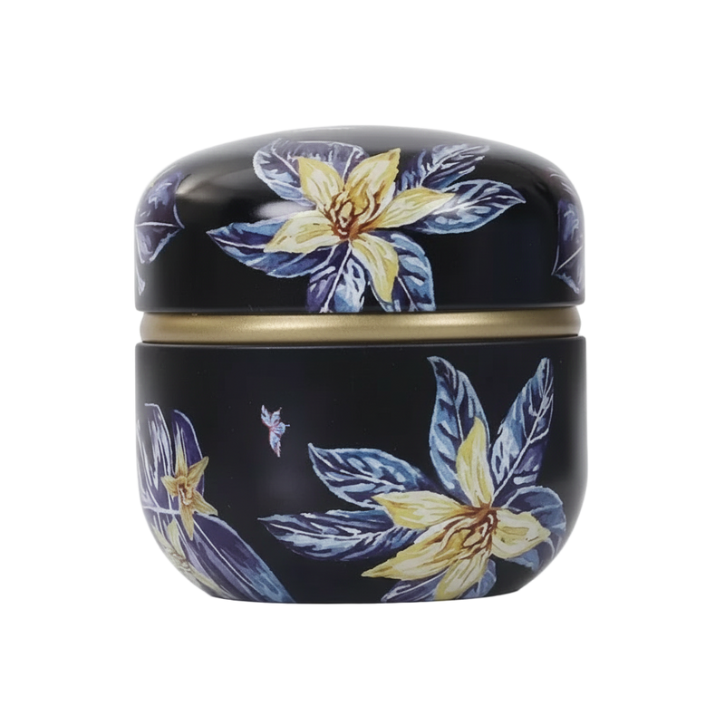 Petite boîte à thé florale noire en aluminium hermétique - Maison Kyusu