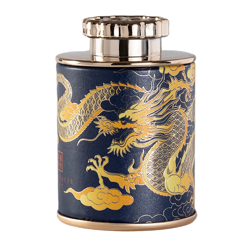 Boîte à thé chinoise motif dragon bleu en aluminium - Maison Kyusu