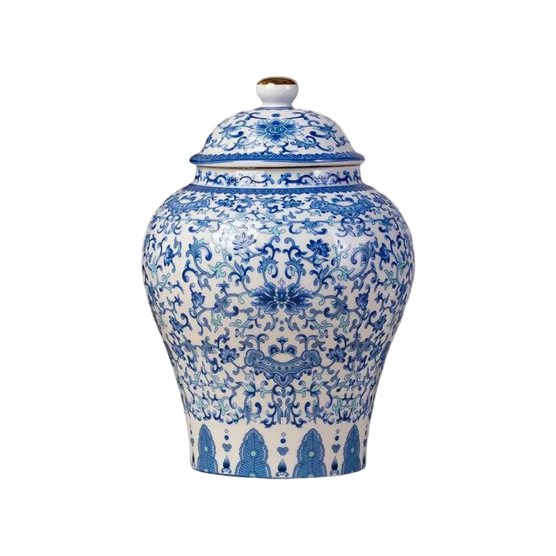 Grande boîte à thé en porcelaine blanche motif bleu 1300ml