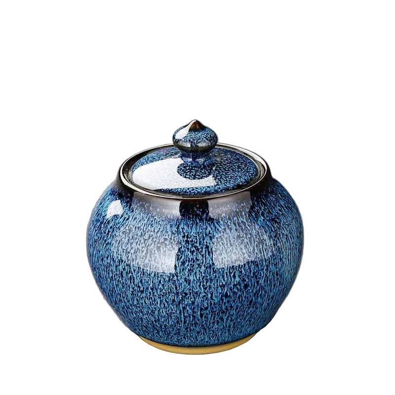 Boîte à thé en porcelaine bleu profond texturée - Maison Kyusu