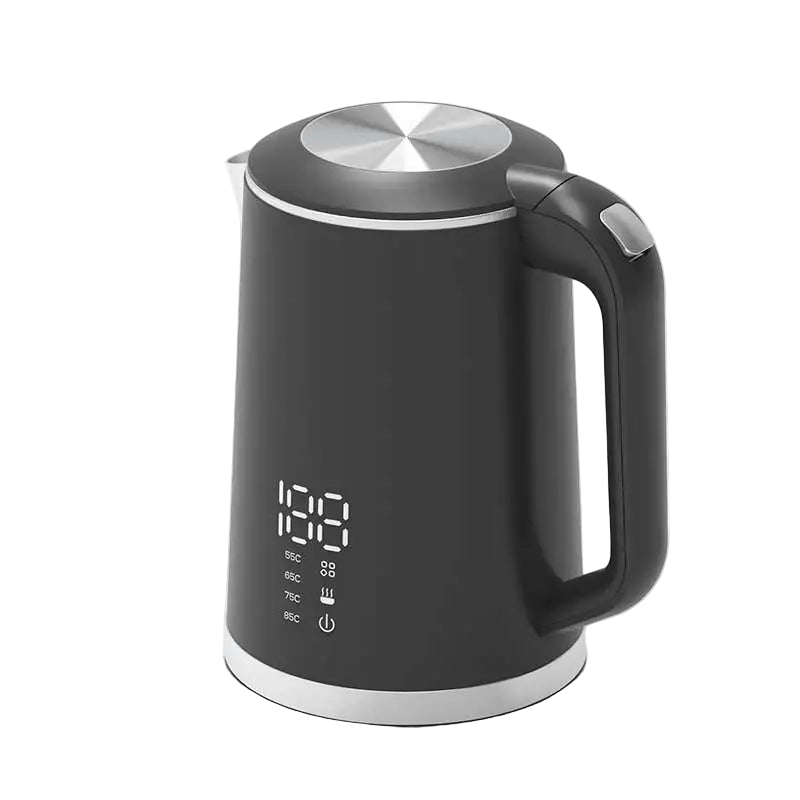 Bouilloire électrique noire 1.6L avec affichage digital et température réglable - Maison Kyusu