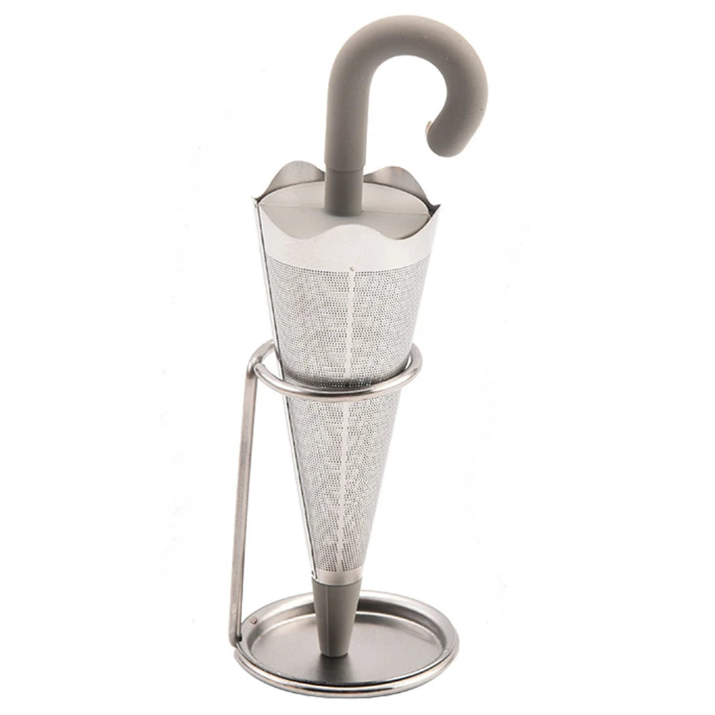 Filtre à thé parapluie gris en silicone et acier - Maison Kyusu