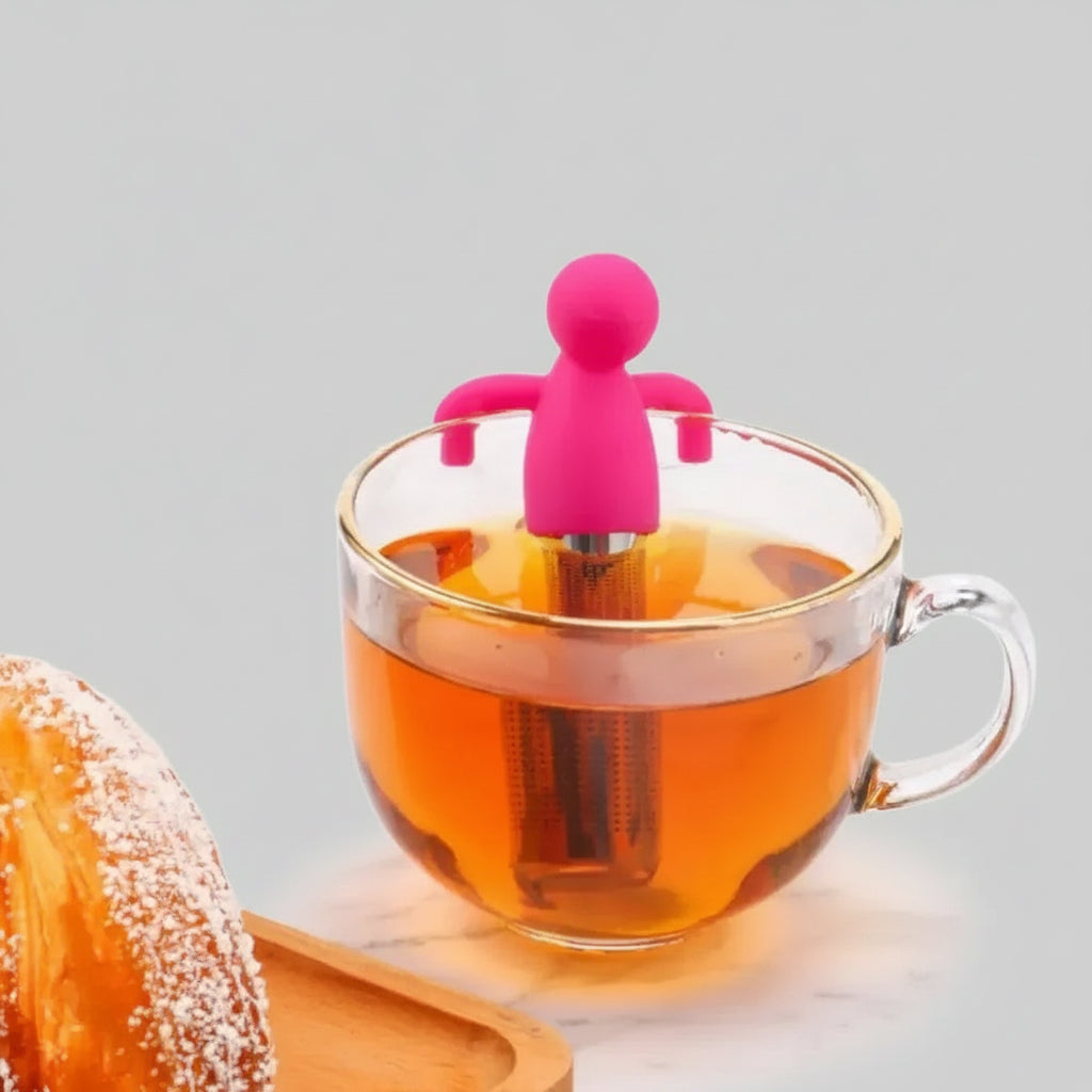 Filtre à thé personnage rose en silicone et inox - Maison Kyusu