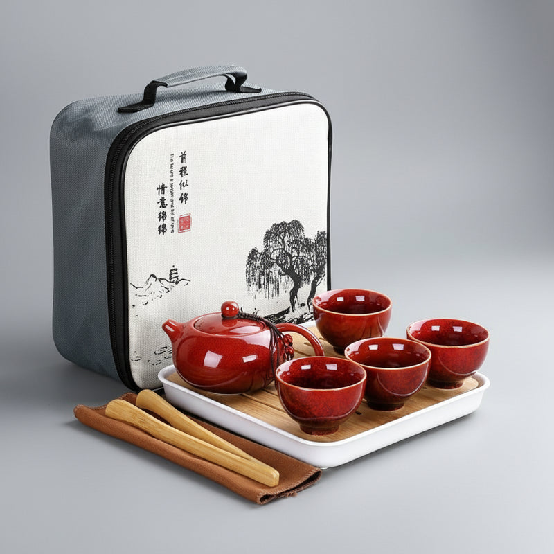 Service à thé en céramique rouge 200 ml - Maison Kyusu
