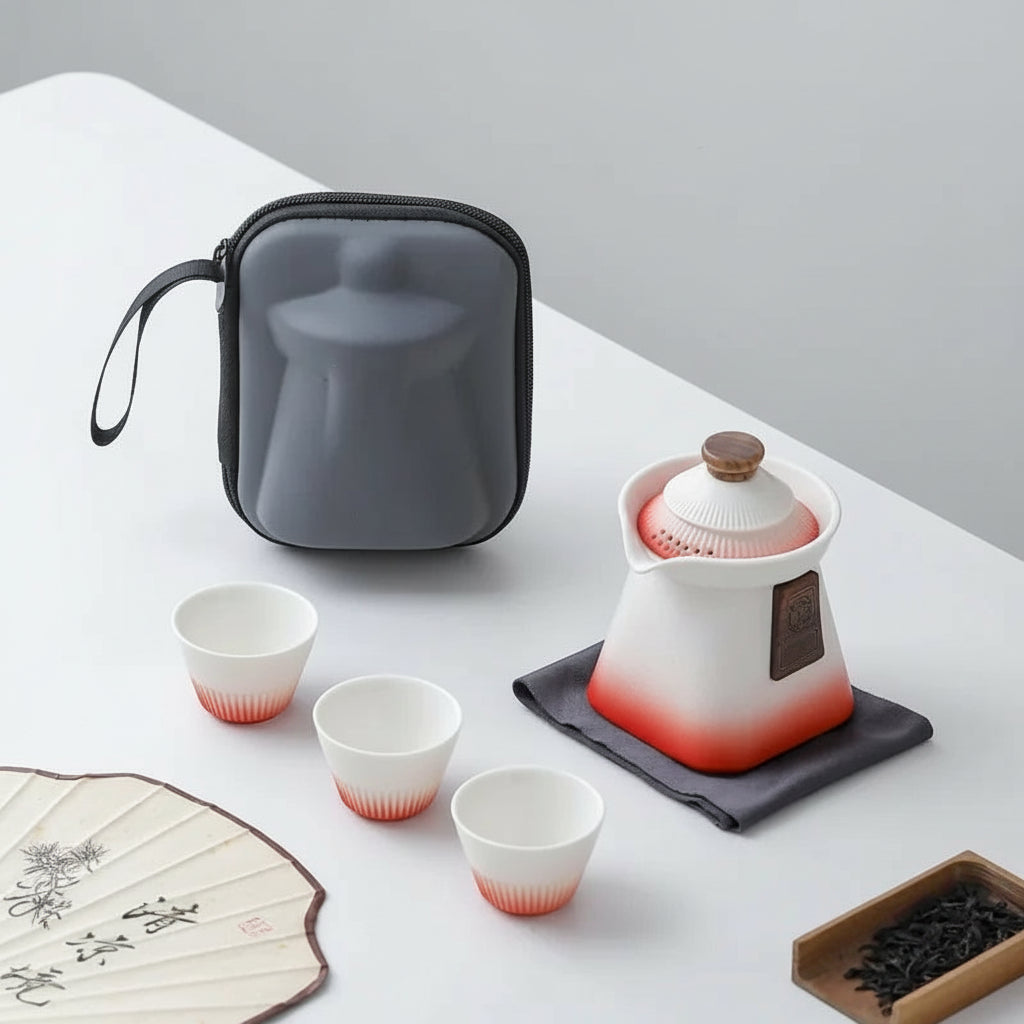 Service à thé Kungfu portable blanc – gaiwan voyage