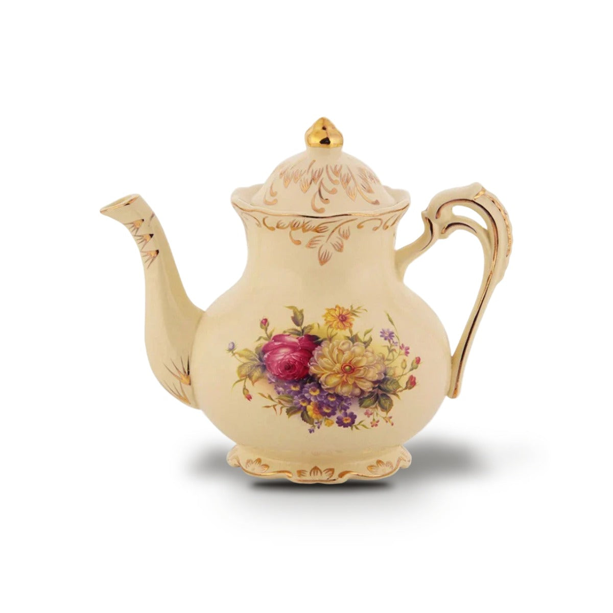 Théière Anglaise Vintage en Porcelaine Florale 900 ml - Bouquet royal