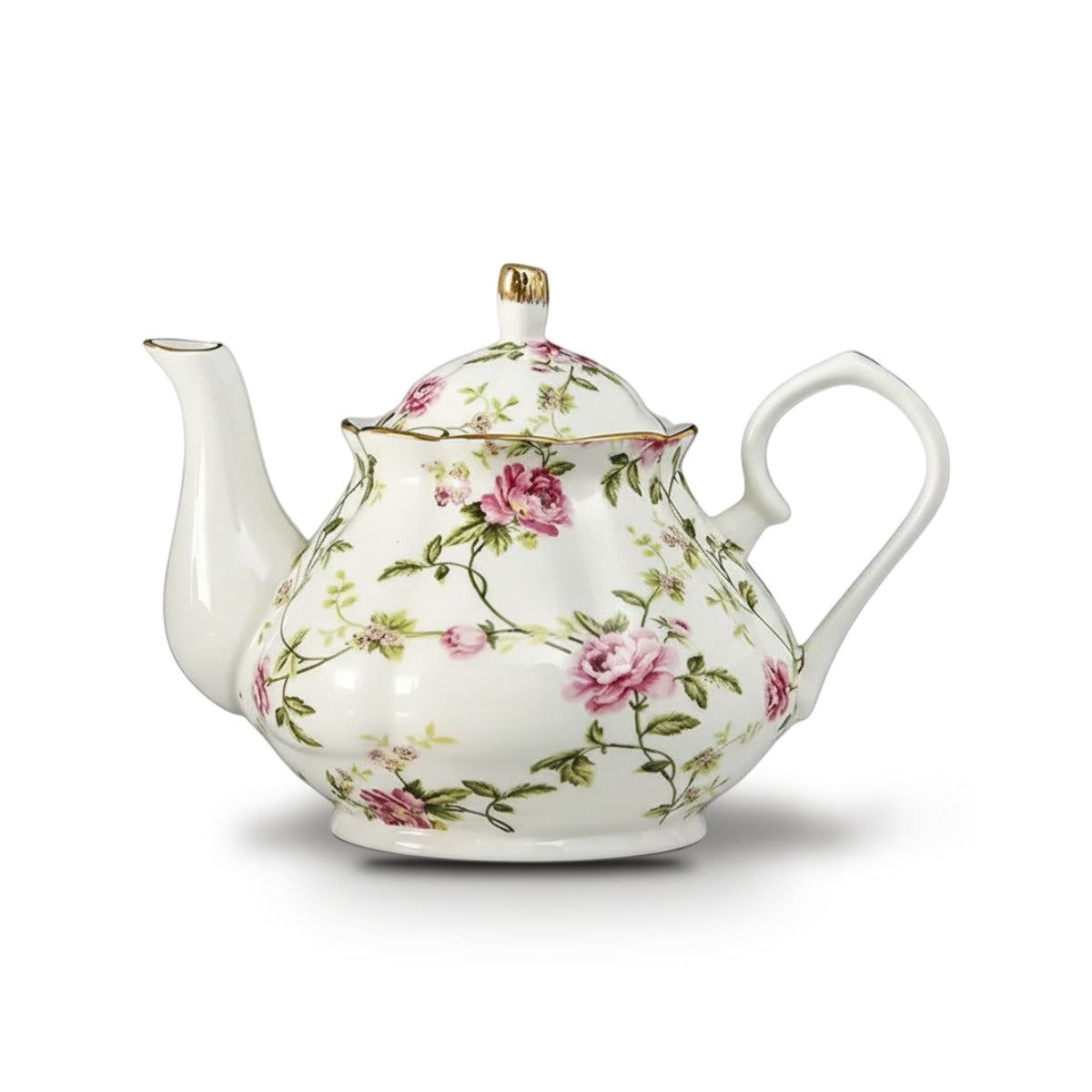 Théière Anglaise en Porcelaine Fine 400 ml - Floral rose & jaune