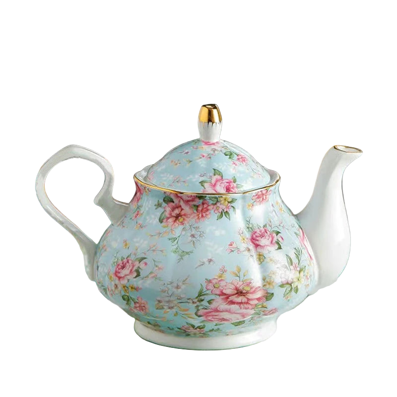 Théière anglaise motif floral bleu pastel, 400 ml.