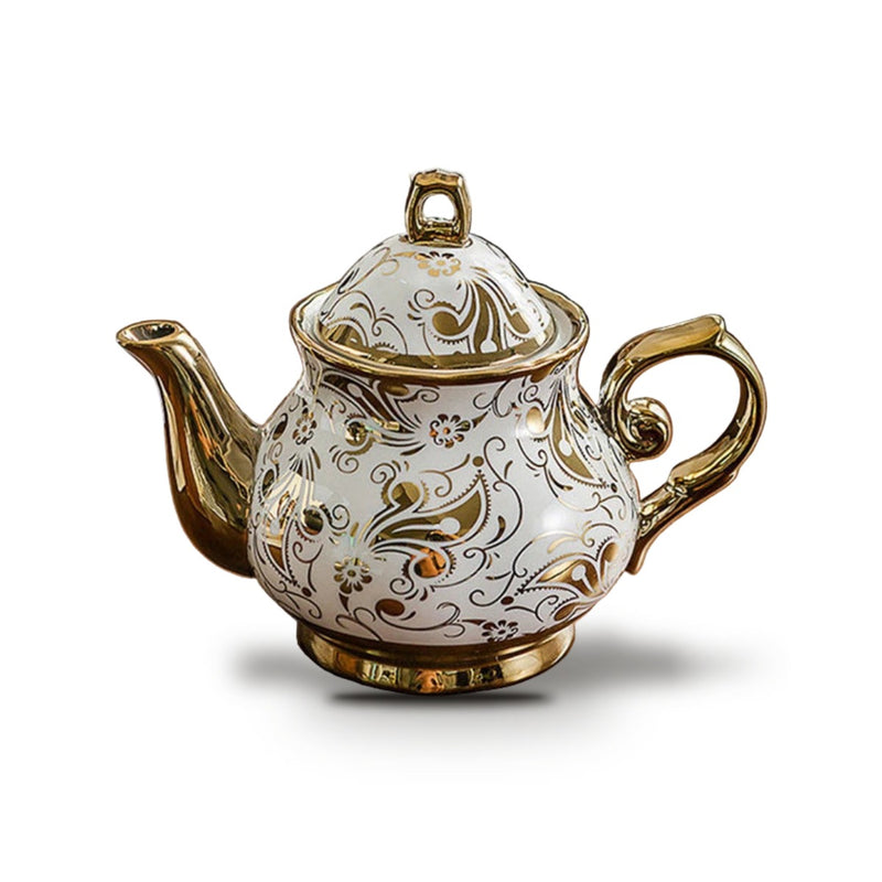 Théière Anglaise en Porcelaine Blanche & Or 900 ml – Arabesques Florales