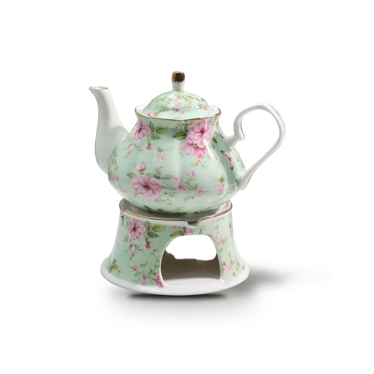 Théière Anglaise en Porcelaine 400 ml - Verte + chauffe-théière