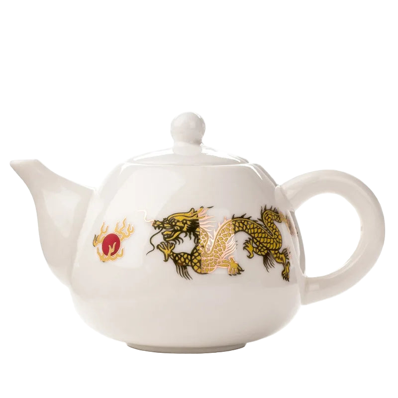Théière chinoise en porcelaine blanche avec motifs de dragon chinois peints à la main, 200 ml