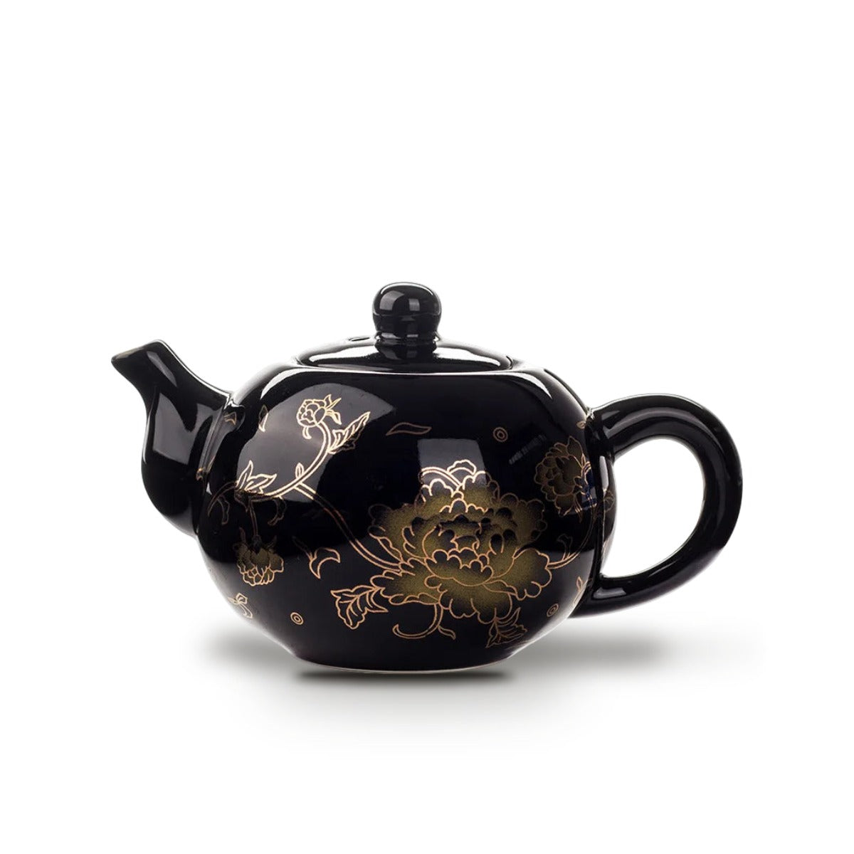 Théière Chinoise en Porcelaine Émaillée Fleur d’Or 200 ml - Noir