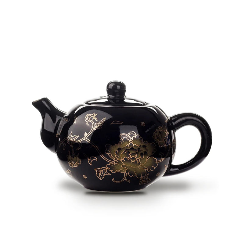 Théière Chinoise en Porcelaine Émaillée Fleur d’Or 200 ml - Noir