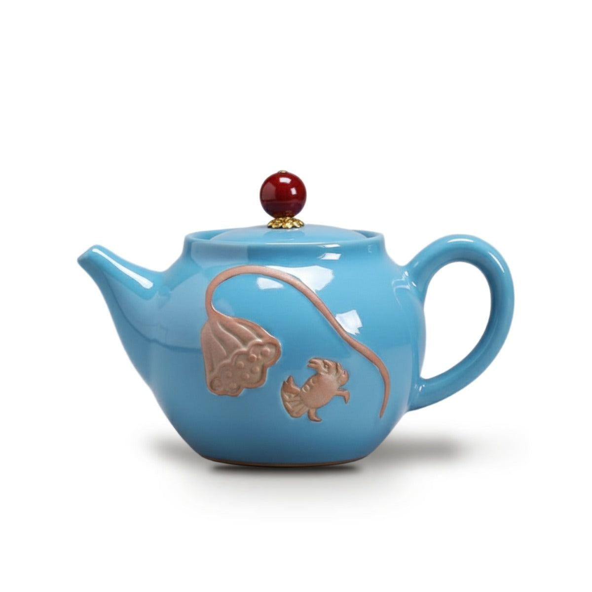 Théière Chinoise en Porcelaine Émaillée Sculptée 270 ml - Bleu clair