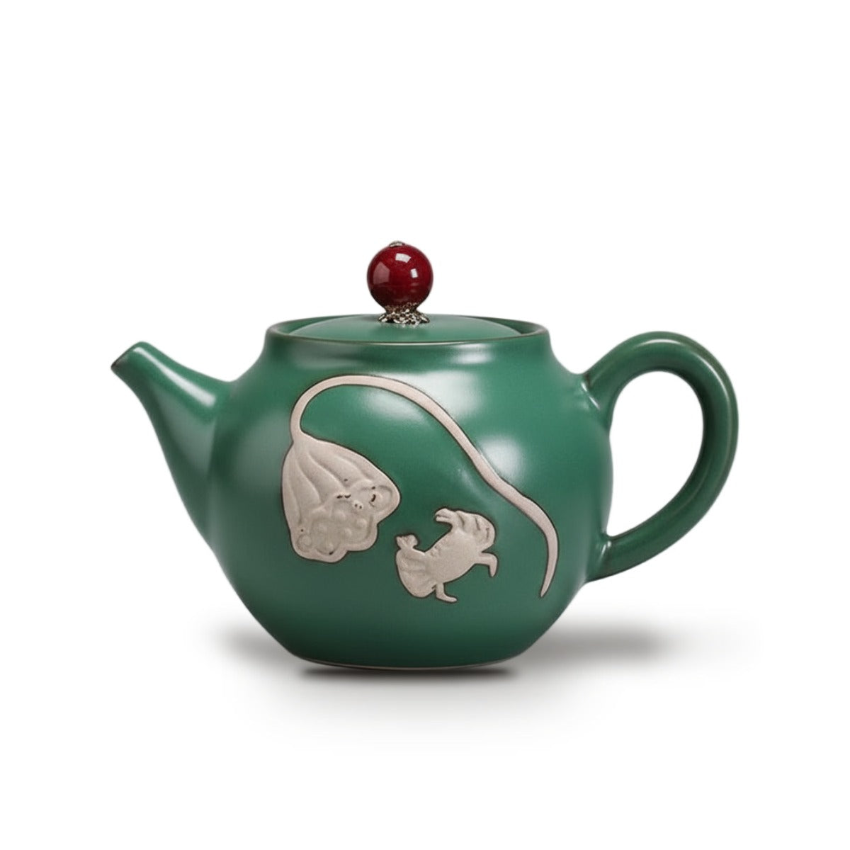Théière Chinoise en Porcelaine Émaillée Sculptée 270 ml - Vert jade