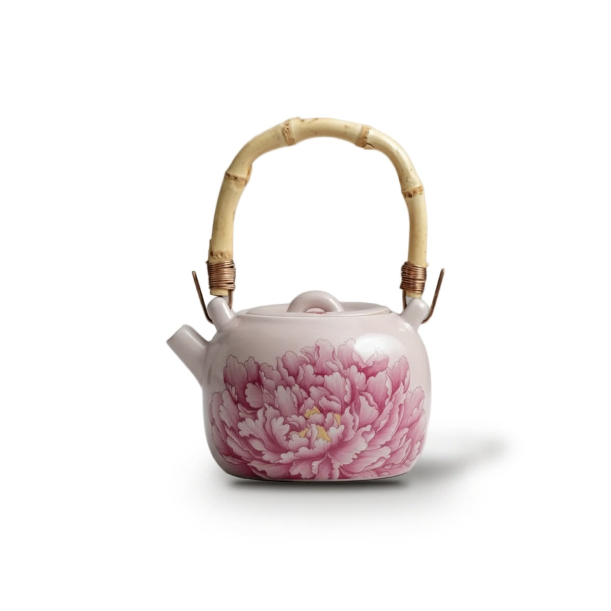 Théière Chinoise en Porcelaine Émaillée Poignée Bambou – Pivoine Rose 230 ml - Théière seule