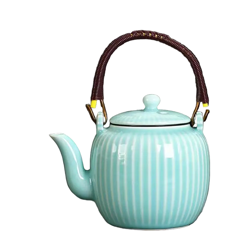 Théière japonaise céramique vert céladon 900 ml poignée tressée