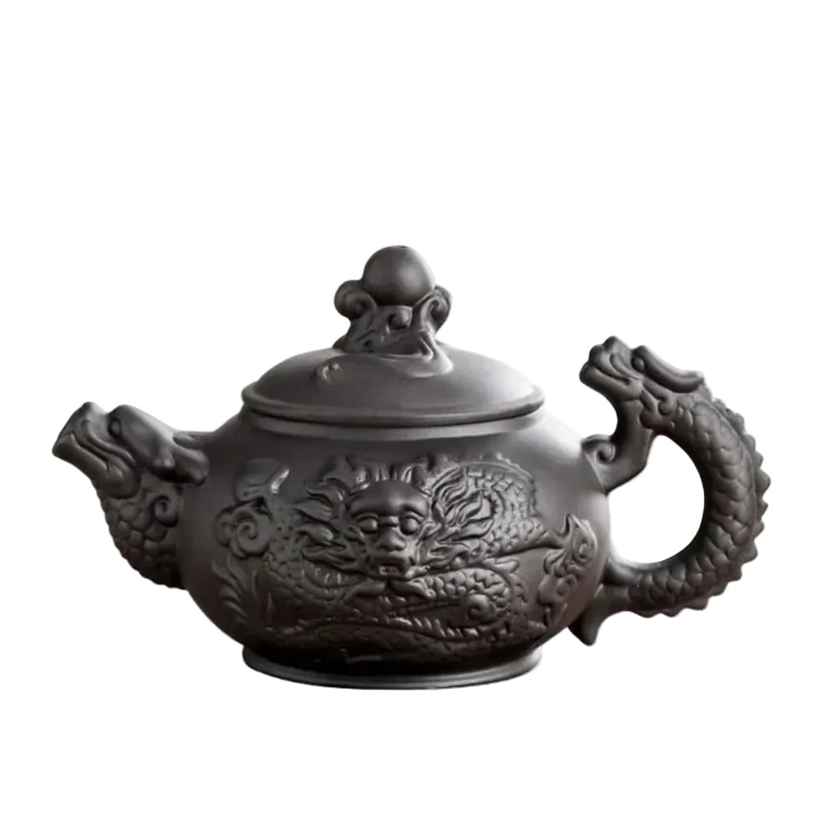Théière japonaise en céramique sculptée avec dragon, 900 ml, noir– style traditionnel.