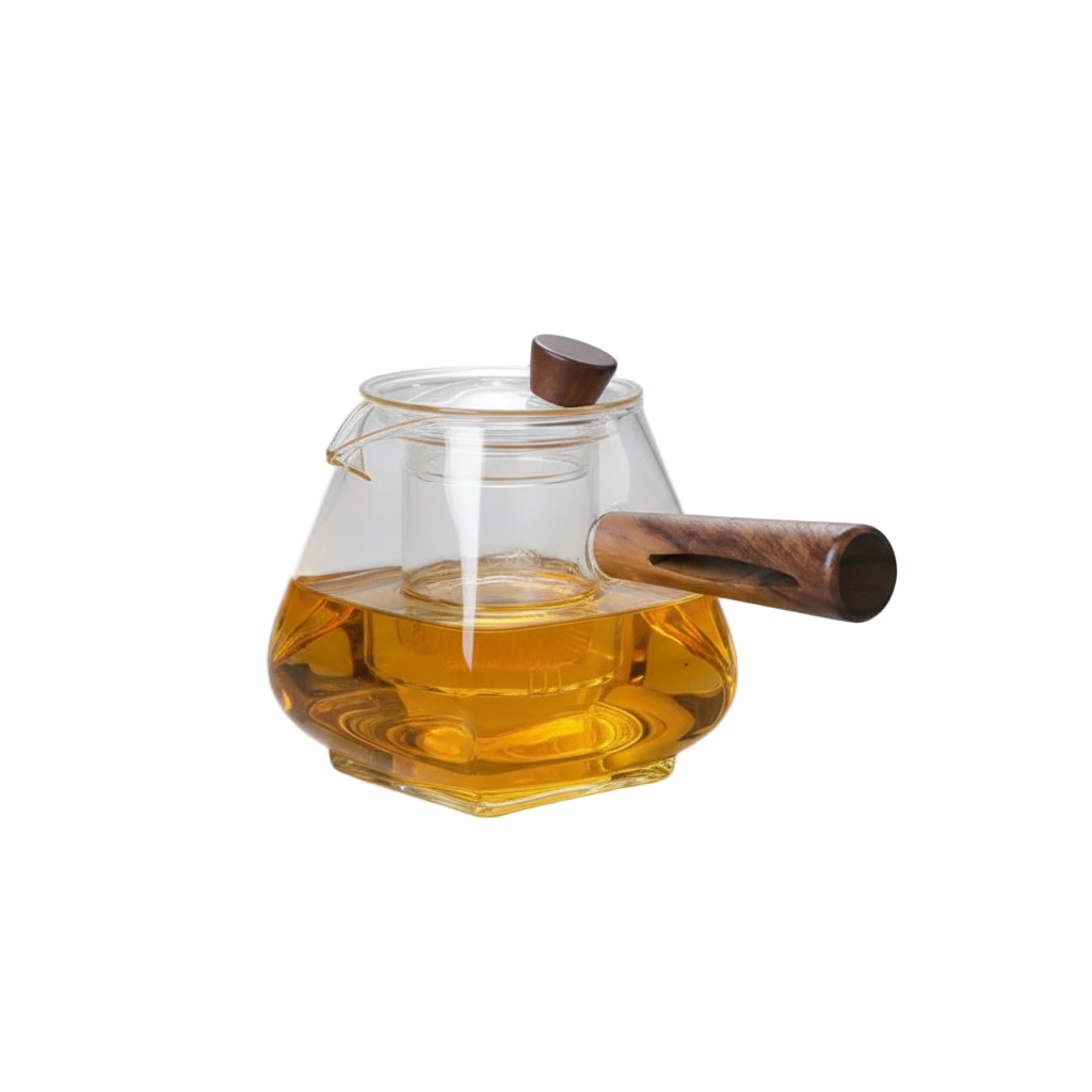 Théière en verre 400 ml avec manche en bois - Maison Kyusu