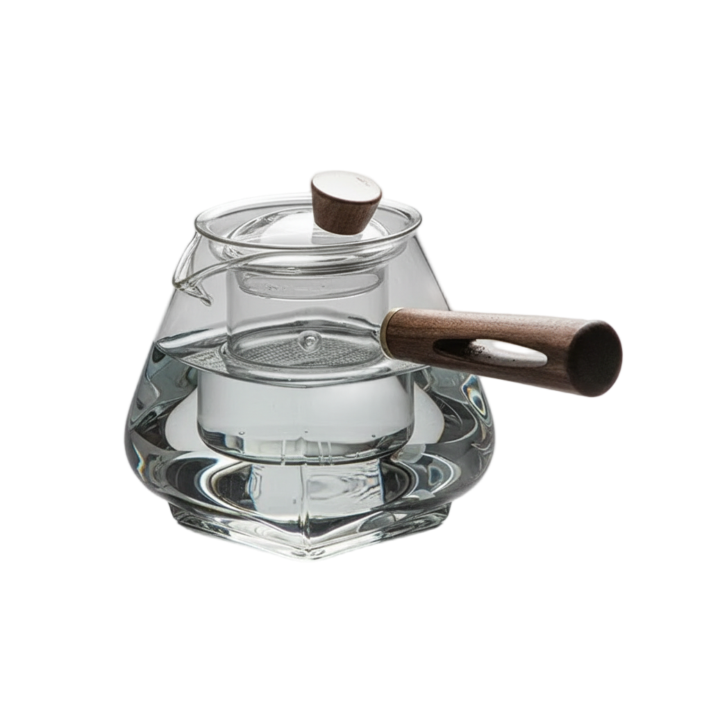 Théière en verre noir 400 ml avec manche en bois - Maison Kyusu