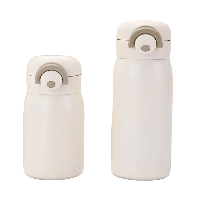 Thermos mini isotherme beige pastel 350 ml, ouverture one-touch, double paroi inox.